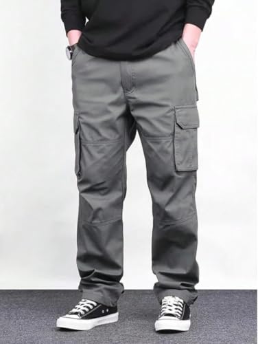Image of Pure Cotton Cargo Pants for Men | Cargo Pant Man | Elastic Drawstring Waist Straight Fit Lower Pant | Multi-Pocket Utility Trousers for Men | Stylish Comfortable Casual Outdoor Bottom Wear
