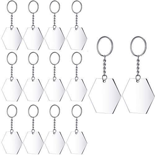 24 Pieces Acrylic Transparent Discs and 24 Pieces Key Chains Clear Acrylic Keychain Blanks for DIY Projects and Crafts, 2 Inch (Hexagon)