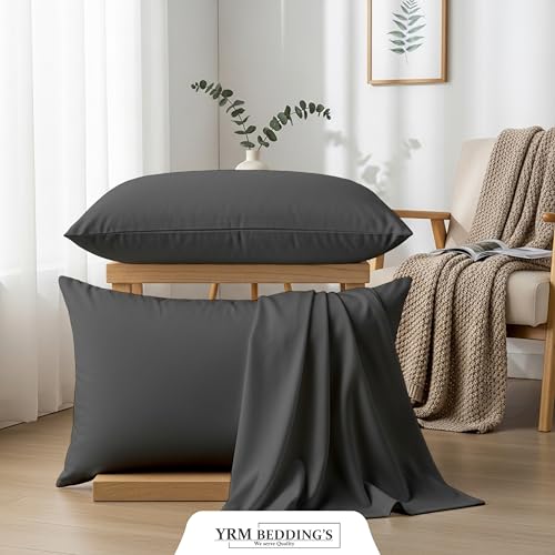 Image of YRM Bedding's - Egyptian Cotton 600TC Pillow Cover | Premium Pillowcases | Luxury Bedding-Export Collection | High Thread Count Durable & Breathable Covers - Dark Grey | [21''x30''] Inches