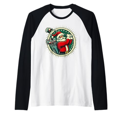 Golf Oh Christmas Tee Santa Claus Vintage Golfer Golfing Maglia con Maniche Raglan