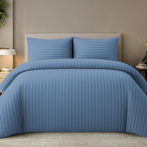 Pamposh Satinée Rayure Couette Couverture Ensembles - Prime Hôtel Qualité Édredon Couverture Literie Ensembles - Hypoallergénique Ultra Doux Microfibre Lit Lin, Double (200 x 200 cm)