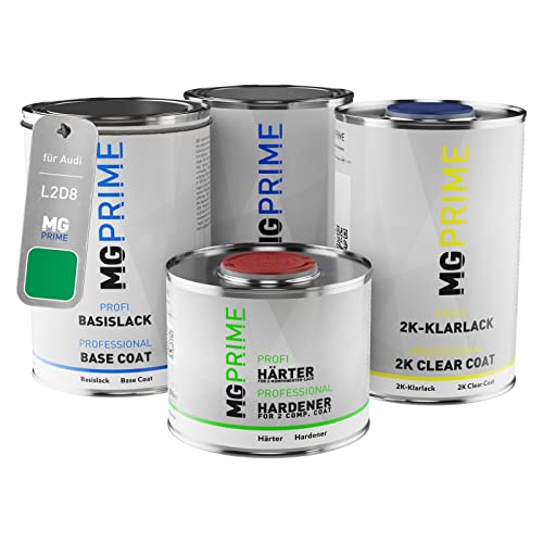 MG PRIME Autolack Dose Set für Audi L2D8 / J5 Grün Grundlack Basislack 2K Klarlack Härter spritzfertig 3,5L