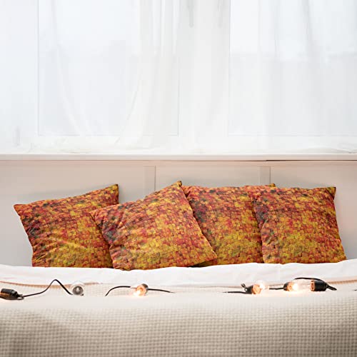 Ambesonne Burnt Orange Throw Pillow Cushion Case Pack Of 4, Vintage Mosaic Background Quadratic Little Geometric Squares Faded Print, Modern Accent Double-Sided Digital Printing, 18", Orange Mustard #TOP5