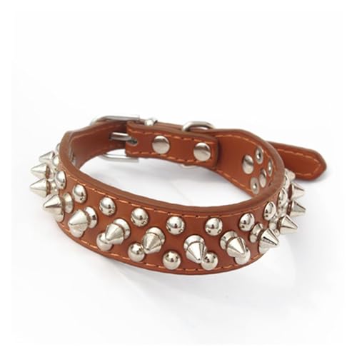 Collier réglable en cuir clouté marron pour éviter les fuites