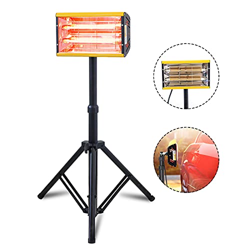 Secador Infrarrojo 2000W Lámpara de Curado de Pintura de Coche EU 220V (2 Tubo de Lanzamiento, 40-230 ℃, Superficie Seca: 350 x 400 mm, Temporizador No, 1 Soporte Telescópico)