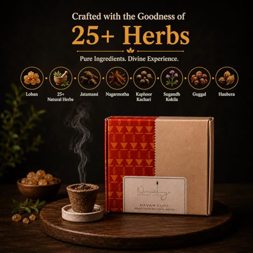 Image of Nirmalaya Premium Sambrani Organic Dhoop Havan Cups Made with Recycled Flower | Pack of 15 with Holder | 100% Natural | Blend of Guggal, Lobaan & Natural Herbs | Ideal for Pooja, Meditation, Yoga