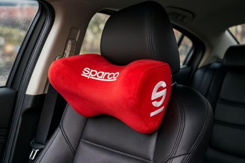 Image of AUTO MT 2PC Sparco Neckrest Pillow Universal Comfortable Head-Rest Neck-Rest Pillow Adjustable Pillow Cervical Universal (2PC Black Big NECKREST PILOWW)