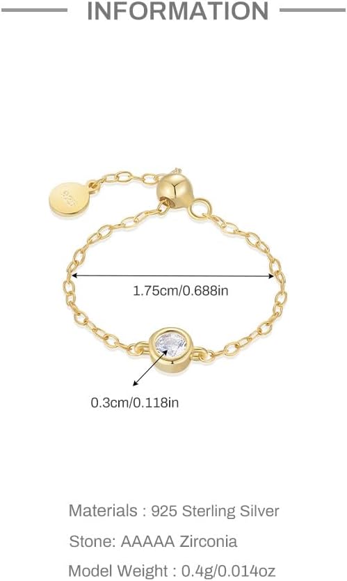 Kokoma CZ Diamond Link Chain Statement Ring for Women Sterling Silver 925 Crystal Stackable Band Adjustable Promise Engagement Ring Dangling Coin Dainty Jewelry - Image 4