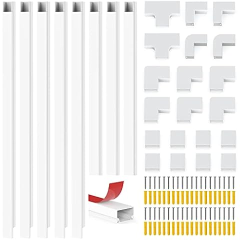 Self-Adhesive Cable Duct White Pack of 8 Cable Duct 30 mm (W) x 15 mm (H) Cable Duct for Hiding Cables Cable Self-Adhesive for All Power Cables in Household / Office 1 m Length Cover