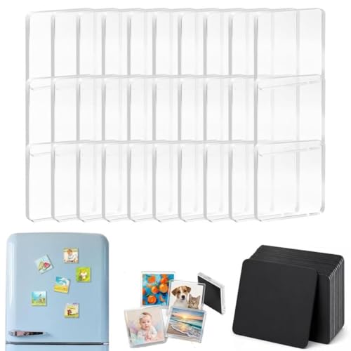 50個入り DIY 透明アクリル冷蔵庫マグネットキット、2インチx2インチ 正方形アクリル冷蔵庫マグネット（裏面粘着テープ付き）、キッチン、キャビネット、オフィス、教室用 カスタム写真マグネット作成クラフトセット (50個)