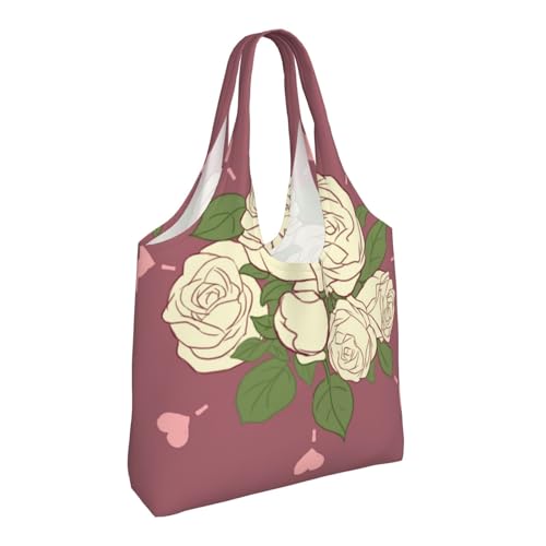 White Rose of Love Printed canvas bag-suitable for shopping bags, fashionable women's bags2
