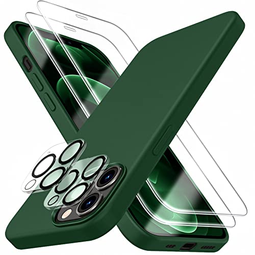 Dssairo [5 In 1 For Iphone 12 Pro Max Case 6.7 Inch, With 2 Pack Screen Protector + 2 Pack Camera Lens Protector, Liquid Silicone Ultra Slim Shockproof Protective Phone Case (Alpine Green) #TOP6
