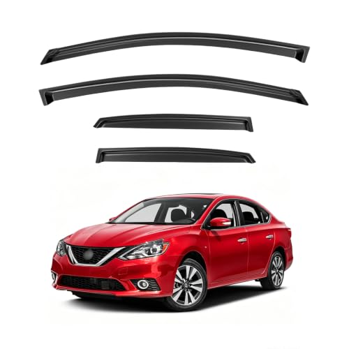 Image of Window Visors for 2013-2019 Nissan Sentra, Rain Guards Shields Vent Deflector Shade Dark Smoke 2014 2015 2016 2017 2018 13 14 15 16 17 18 19, Tape-On, 4PCS