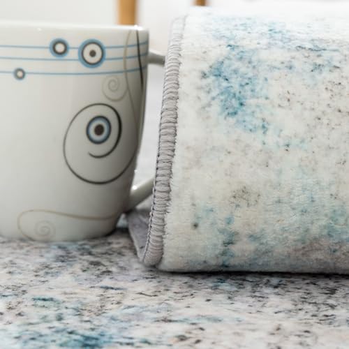 Carvapet 6x9 Large Rugs for Living Room Bedroom Kids Room, Washable Teal Modern Abstract Low Pile Carpet with Rubber Backing, Foldable, Non Slip Thin Area Rug, Ultra Soft