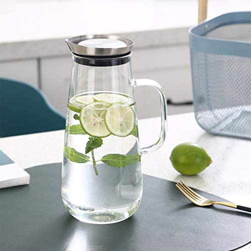 Emica 50oz/1500ml Glass Pitcher with Handle and Stainless Steel Silicone Filter Lid, Borosilicate Glass Carafe, Water Jug, Juice Pitcher for Homemade Beverage/ Serving Wine/ Coffee/ Milk/ Iced Tea - Thumbnail 7