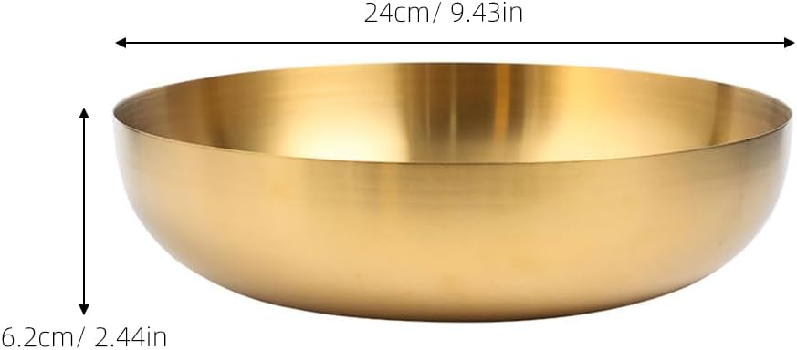 VICASKY Gold Bowl Metal Bowls Mixing Brass Decorative Large Serving Stainless Steel 9.45 Inch Salad Soup Pasta Snack Cooking Baking Dishwasher Safe Multi Functional Elegant for Home Parties Wear