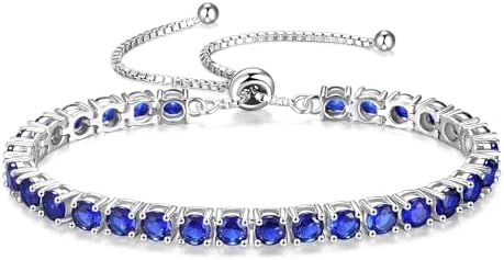FANCIME Silber Armbnad Damen Tennis Armband mit Geburtsstein, Verstellbares Glitzer Tennis Armband Schmuck Geschenke für Damen Frauen Freundin Ehefrau Mutter