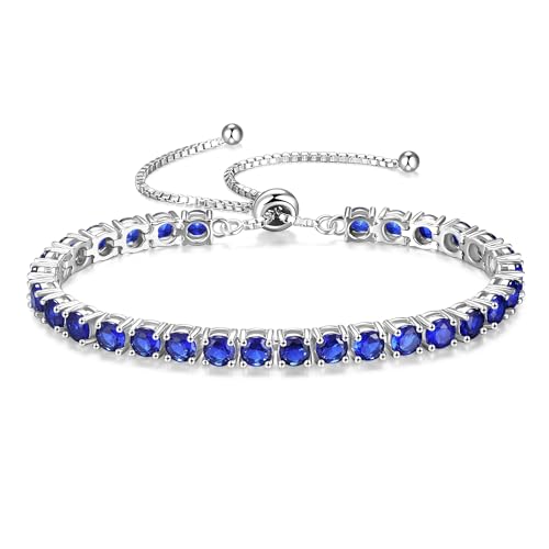 FANCIME September Birthstone Jewelry Blue Sapphire Bracelet for Women Sterling