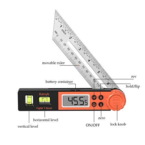 Rainyb NJDC09 Digital Angle Finder Protractor 0-360 Degree T-Bevel Gauge & Protractor thumb #1