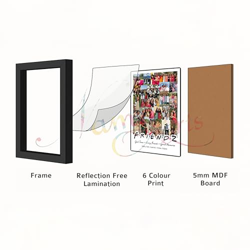 Image of Personalized FRIENDZ Collage Multiple Pictures Photo Frame | Large Portrait Layout for Friends, Girls, Cousins & School Memories | Customised Aesthetic Gift for Birthday, Farewell & Anniversary | Glare-Free Laminated Wooden Frame | Sizes - A4 /A3