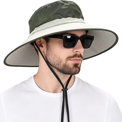 Image of Wide Brim Sun Bucket Hat, Waterproof Boonie Hat for Men & Women | UPF 50+ UV Protection, Adjustable Fit, Chin Strap & Sweatband, Foldable Durable for Fishing Hiking Garden Beach