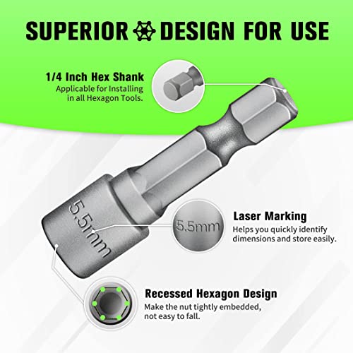 Hhrkgheo 14 Piece Power Nuts Driver Drill Bit Tools Set, 1/4 Inch Driver Hex Metric & Sae Socket Wrench Screw For Power Tools #TOP2