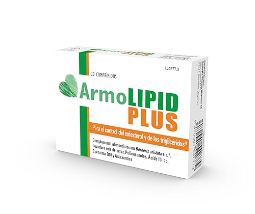 ArmoLIPID PLUS - Complemento Alimenticio para el Control del Colesterol y de los Triglicéridos, Con Arroz Rojo, Berberina, Coenzima Q10, Astaxantina y Ácido Fólico, 20 Comprimidos