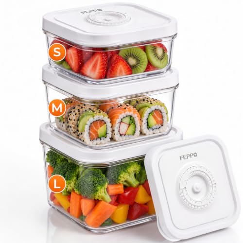 FEPPO Vacuum Food Storage Containers, 3 Pcs (S/M/L) – Keep Food Fresh in Fridge.