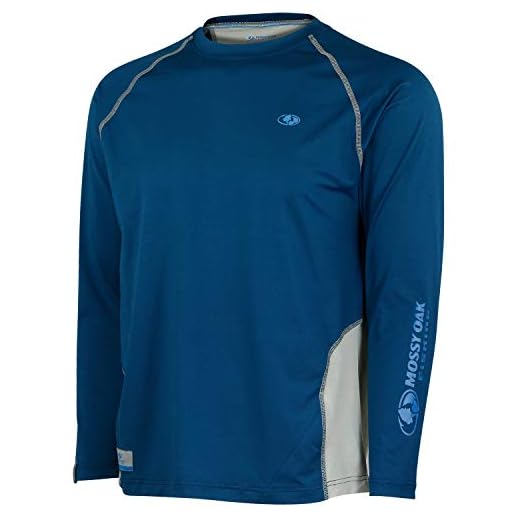 Mossy Oak Men's Standard Fishing Shirts Long Sleeve with UPF 40+ Sun Protection, Deep Sea Blue, Medium