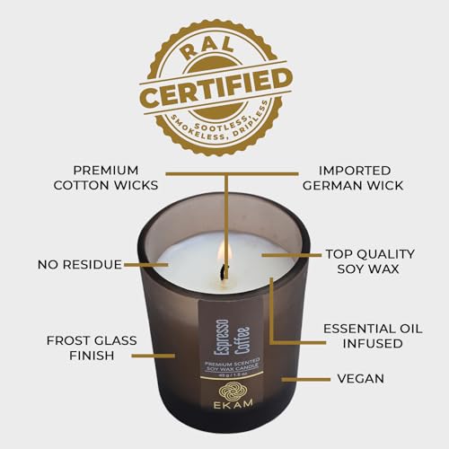 Image of EKAM Espresso Coffee Votive Soy Wax Scented Candle, 40 Grams, 10 Hours Burn Time| Long Lasting Premium Candles | Ideal for Home Decor | Gifting & Aromatherapy