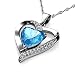 Produktbild DEPHINI - Herz-Halskette - 925 Sterling Silber - Aquamarin Geburtsstein verziert mit Dephini Kristall Anhänger - feine Schmuck Damen Halskette 45,7 cm rhodinierte Silber Kette - A+ Cubic Zirkonia