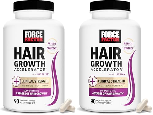 Force Factor Hair Growth Accelerator Multivitamin for Women & Men, with Lustriva, Biotin, Horsetail & Vitamins A, B12, C, D & E for Thicker Hair, Healthier Skin & Nails, 90 Capsules,(Pack of 2)