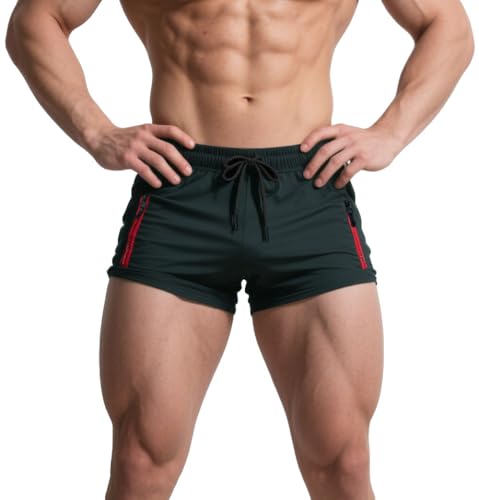 Muhshoiy Bañador Hombre Corto Bañadores de Surf Natación Playa Corriendo Pantalones Cortos Deportivos Running Shorts con Bolsillo y Cordón Forro de algodón Gris L