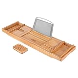VIVOHOME Expandable 43 Inch Bamboo Bathtub Caddy Tray with Smartphone Tablet Book Holders, Soap...