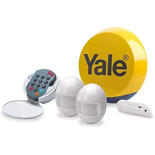 Yale YES-ALARMKIT Essentials Alarm Kit, Battery Powered, 5 Piece Kit, Self Monitored, No Contract, Wireless, PIR Movement Sensors, Door/Window Sensor External Siren, Keypad No Monitoring Fee