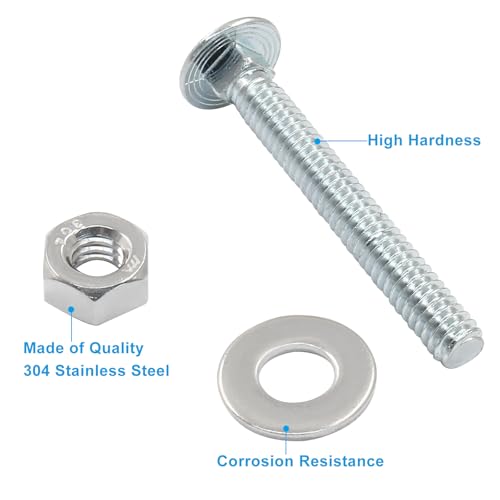Image of 12 Sets 1 /4-20 x 2 Inch Carriage Bolt Kit, Carbon Steel Carriage Bolts Galvanized Carriage Bolt Assortment, Round Head Carriage Screws with Hex Nuts and Flat Washers Full Thread Coverage