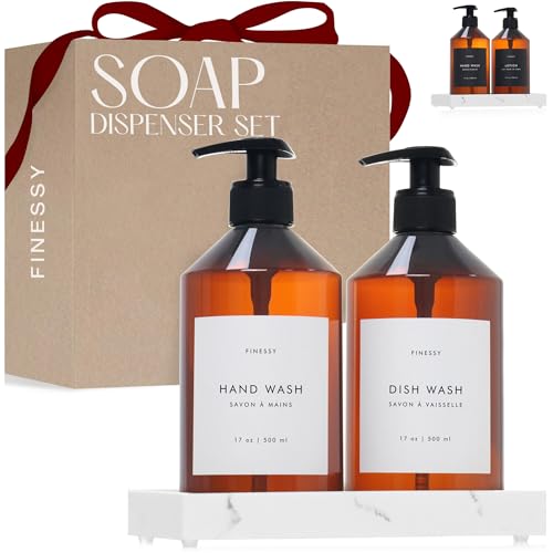 FINESSY Amber Hand Dish Soap Dispenser Set with Tray