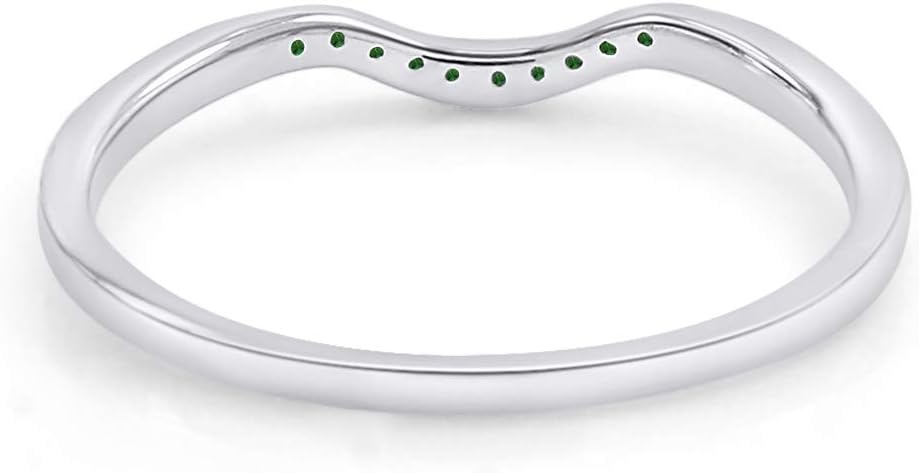 AFFY Round Cut Simulated Emerald Curved Wedding Band Ring in 14k Gold Over Sterling Silver