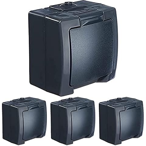 Kopp Nautic 1-Fach Schutzkontakt-Steckdose mit Klappdeckel und erhöhtem Berührungsschutz, Aufputz-Feuchtraum, 16A, 250V/AC, IP44, anthrazit, 107815006, 4er Pack Cover