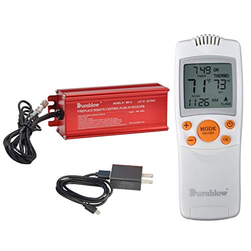 Durablow TR2003 Gas Fire Fireplace On/Off Remote Control Kit + Thermostat + Timer for MILLIVOLT Valve (Input 100-240VAC)