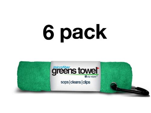 Greens Towel 6 Pack Green Golf Towels with Clip for Golf Bags, Plush Microfiber nap Fabric, 16x16, The Original Value Pack (Shamrock Green)