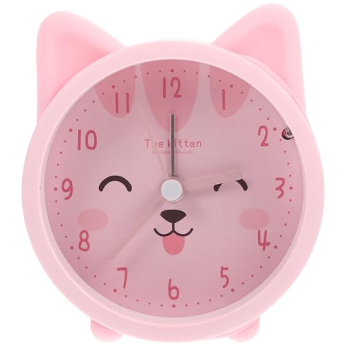 GRIRIW Reloj Despertador Silencioso de Mesa para Habitación Infantil Diseño de Gato de Silicona Rosa Luz Nocturna Pequeño y Decorativo sin Pilas Accesorio Práctico Hogar