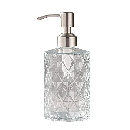 Easy Tang Glass Hand Soap Dispenser For Bathroom Kitchen 12 Oz Crystal Design With Silver Pump Refillable Liquid Soap Dispenser (Clear) #TOP1