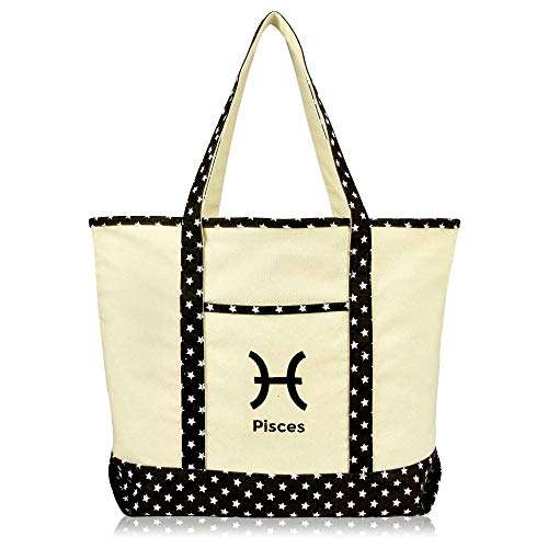DALIX Zodiac Sign Shopping Tote Bag Black Star Horoscope Gifts - Pisces