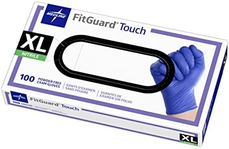 FITGUARD Medline Touch Nitrile Exam Gloves, Disposable, Powder-Free, Cobalt Blue, X-Large, Box of 100