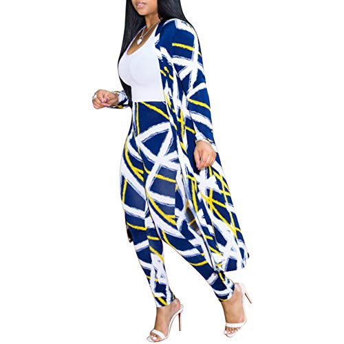Image of Womens Fashion Printed Long Cardigans 2 Piece Outfits,Long Sleeve Coat and Trousers Set