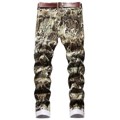 XYGJZ Men's Snake Printed Stretch Skinny Jeans Slim Fit Straight Leg Denim Pants4