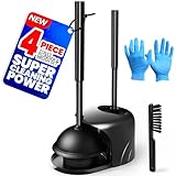 Denvlex 4-Piece Toilet Brush and Plunger Set, Extended Handle Plunger,Toilet Bowl Brush Plunger Set,Bathroom Cleaning Tools,Cleaning Brush,Cleaning Supplies,Toilet Brush Plunger Combo,Black（20inch）