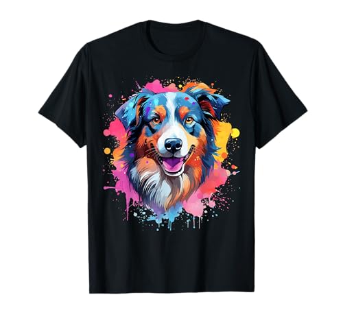 Colorato Splash Art Australian Shepherd Dog Maglietta