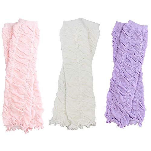 3 Pairs of Girls juDanzy Baby Leg Warmers for Newborn, Infant, Toddler, Child (Newborn (up to 15 pounds), Cream Lavender & Pink Rouched)